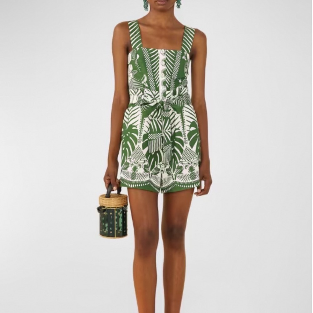 Farm Rio Macaw Romper Green Tropical Medium
